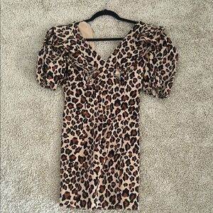 English Factory Brown and Black Puff Sleeve Mini Dress